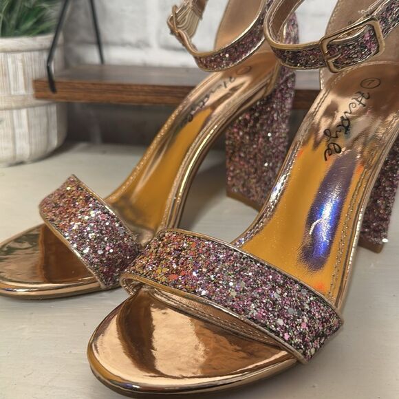 Herstyle Sequins Open Toe Pumps 4” Dress Formal Dance Party Size 7 - Picture 11 of 15